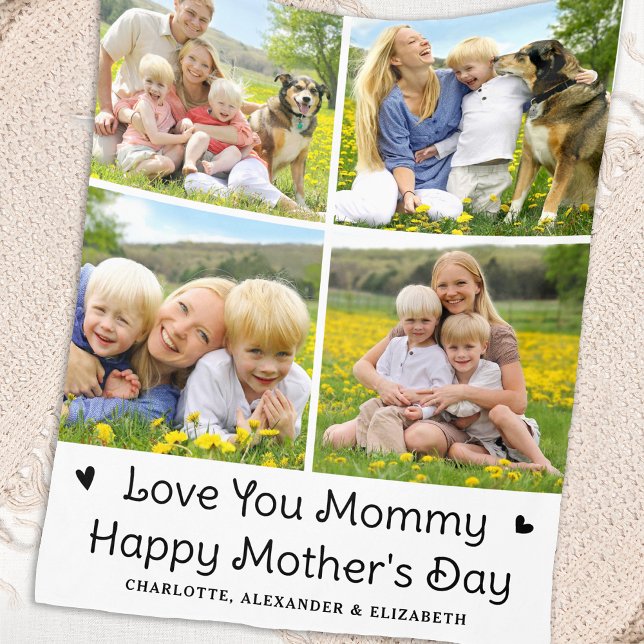 Love You MOMMY Custom Mother's Day 4 Photo Collage Fleece Blanket (Creator Uploaded)