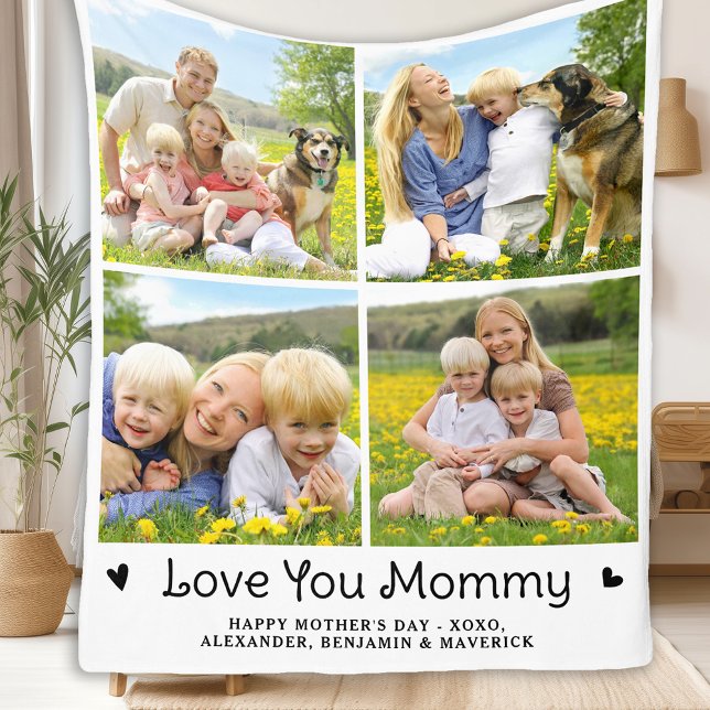 Love You MOMMY Custom Mother's Day 4 Photo Collage Fleece Blanket (Creator Uploaded)