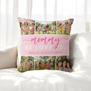 Love You Mommy Cute Pink Photo Collage  Cushion