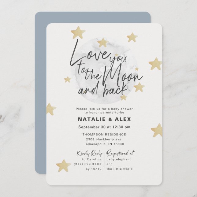 Love You Moon & Back Boy Baby Shower Invitation (Front/Back)