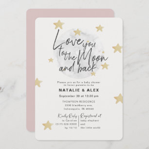 Love You Moon & Back Girl Baby Shower Invitation