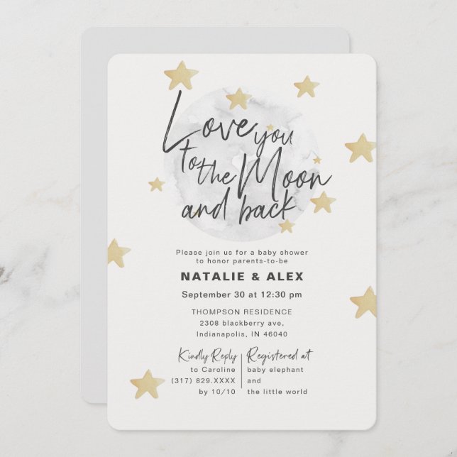 Love You Moon & Back Neutral Baby Shower Invitation (Front/Back)