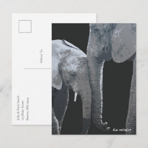 Love You More, Elephant Original Art Postcard