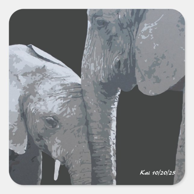 Love You More, Elephant Original Art Square Sticker (Front)