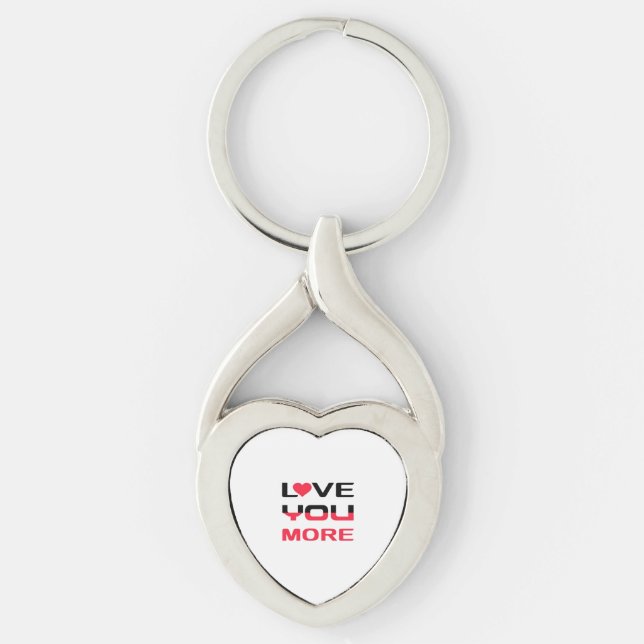 Love You More Flat Bold Black Red Typography  Key Ring (Front)