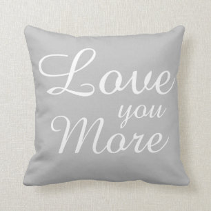 Love you More, light grey w white hearts Cushion