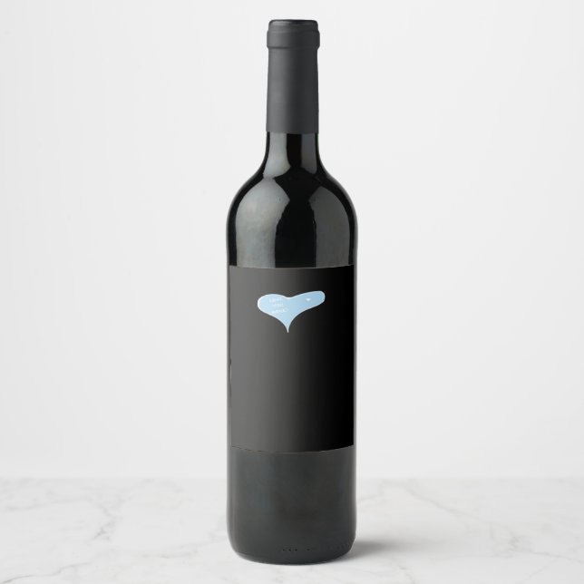 Love You More Minimal Design Blue Style  Wine Label (Front)