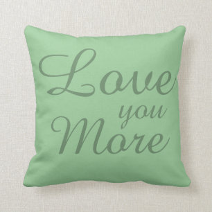 Love you More, moss green w white hearts Cushion