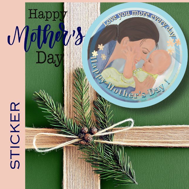 Love you more Mother's Day Classic Round Sticker (Love you more Mother's Day Classic Round Sticker)