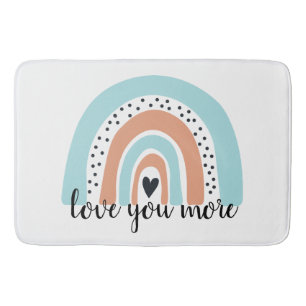Love You More Rainbow Heart Blue Peach Bath Mat