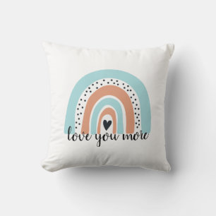 Love You More Rainbow Heart Blue Peach Cushion