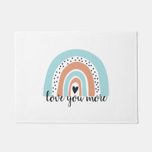 Love You More Rainbow Heart Blue Peach Doormat
