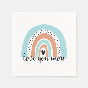 Love You More Rainbow Heart Blue Peach Napkin