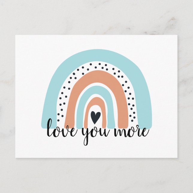 Love You More Rainbow Heart Blue Peach Postcard (Front)