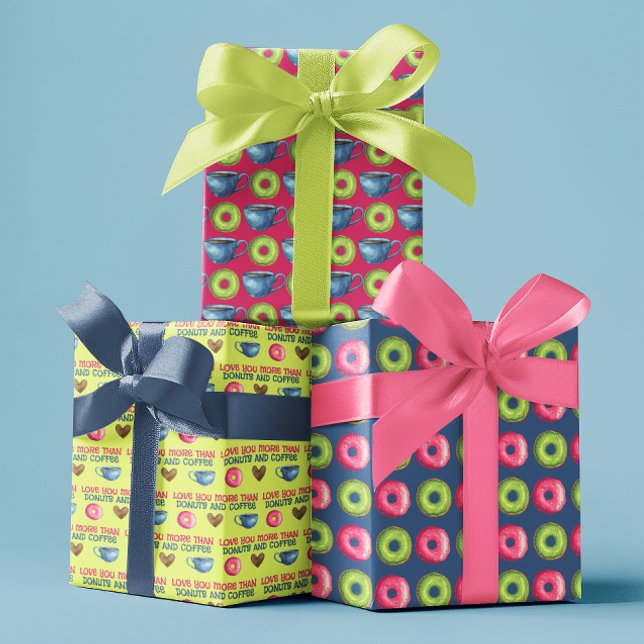 Love You More Than Doughnuts Wrapping Paper Sheets (Let your Valentine know how much you love them with these coffee and donuts wrapping paper sheets! )