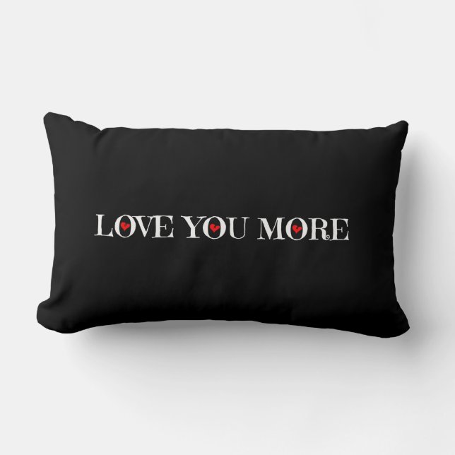 Love You More, White Red Hearts on Black Lumbar Cushion (Front)