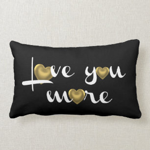 Love You More, White w Gold Hearts on Black Lumbar Cushion