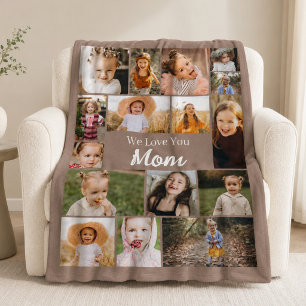 Love You Mum 16 Photo Collage Mother's Day Fleece Blanket