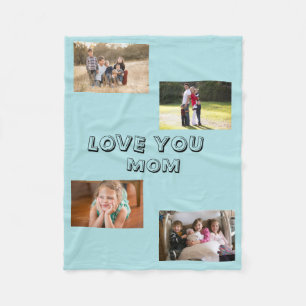 Love You Mum 4 Photos Decorative Sans Serif Font Fleece Blanket