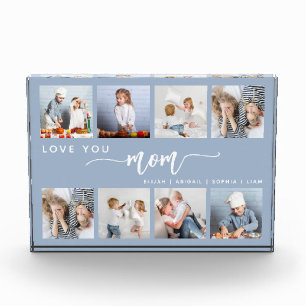 Love You Mum 8 Photo Collage Dusty Blue Block