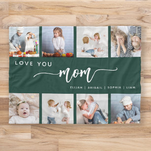Love You Mum 8 Photo Collage Emerald Green Fleece Blanket