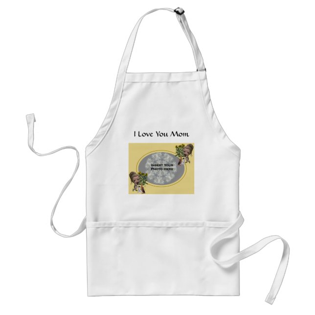 Love You Mum Add Your Photo Cute Girl Puppies Standard Apron (Front)
