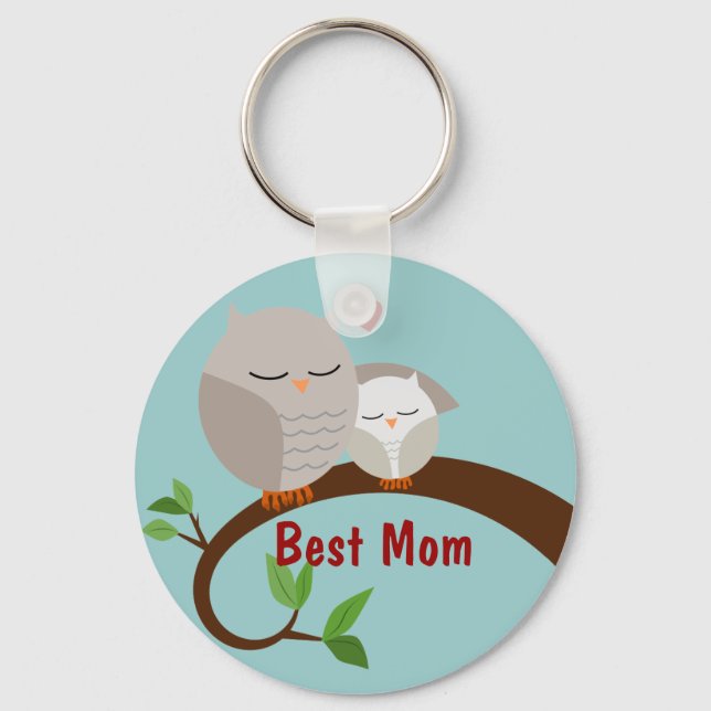Love You Mum and Baby Owls Brown Key Ring (Front)