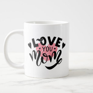 'Love You Mum' Black Pink Heart Mother's Day Gift Large Coffee Mug