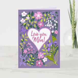 Love you Mum botanical cute heart Card