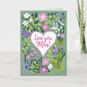 Love you Mum botanical cute heart Card