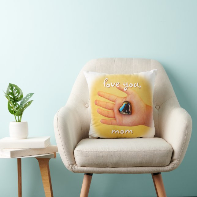 Love You Mum Child Hand Holding Blue Heart Photo Cushion (Chair)