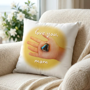 Love You Mum Child Hand Holding Blue Heart Photo Cushion