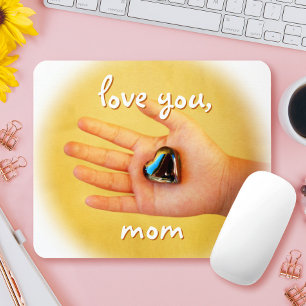 Love You Mum Child Hand Holding Blue Heart Photo Mouse Pad