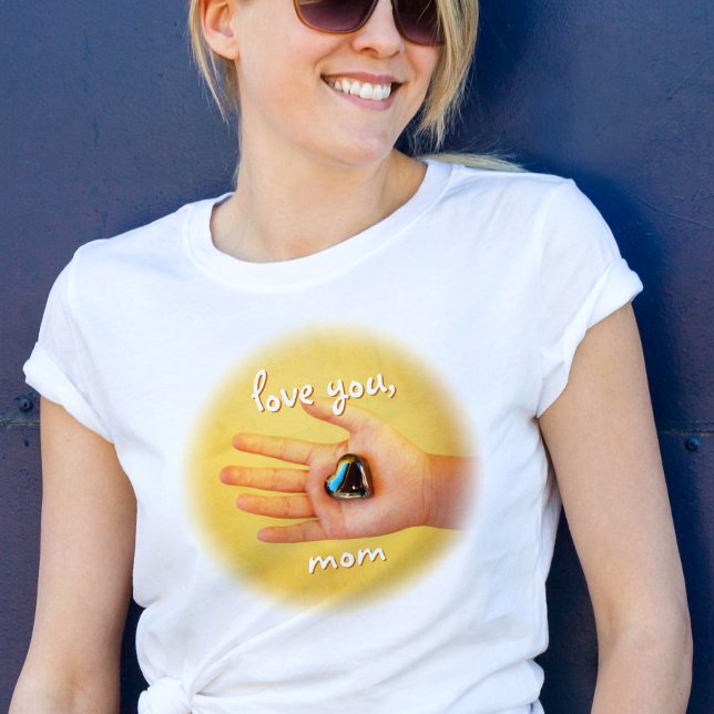 Love You Mum Child Hand Holding Blue Heart Photo T-Shirt (Creator Uploaded)