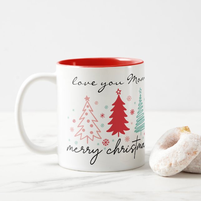 Love you Mum Christmas Tree Snowflake Mug (With Donut)
