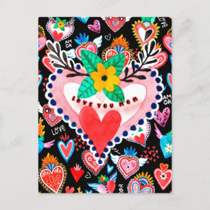 Love You Mum Colourful Mexican Hearts Mother's Day Postcard