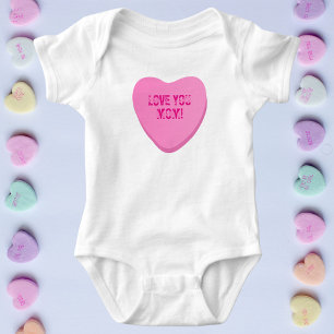 Love You Mum Custom Cute Candy Heart Pink Heart Baby Bodysuit