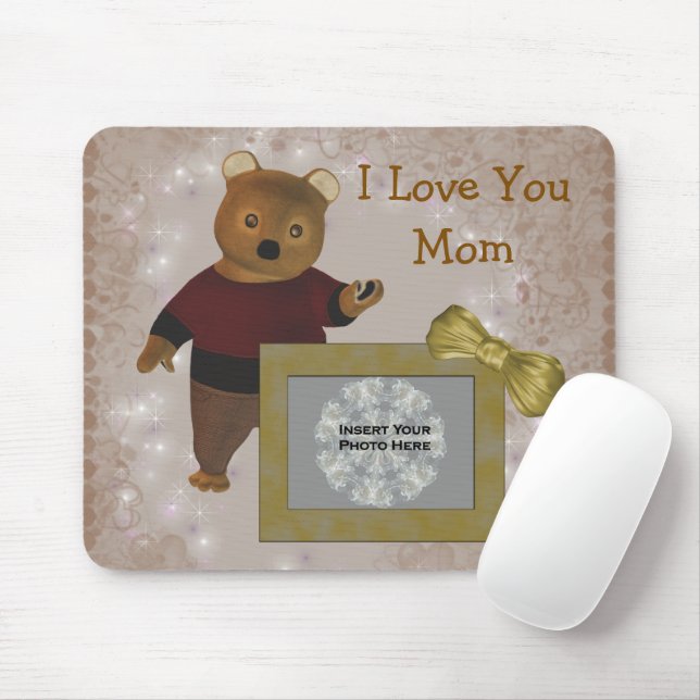 Love You Mum Cute Bear Personalised Photo  Mouse Pad (With Mouse)
