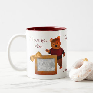 Love You Mum Cute Bear Personalised Photo  Two-Tone Coffee Mug