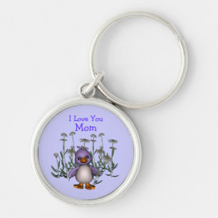 Love You Mum Cute Bird Flowers Keychain