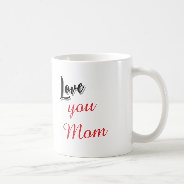 Love You Mum Elegant Red & Grey Script Coffee Mug (Right)
