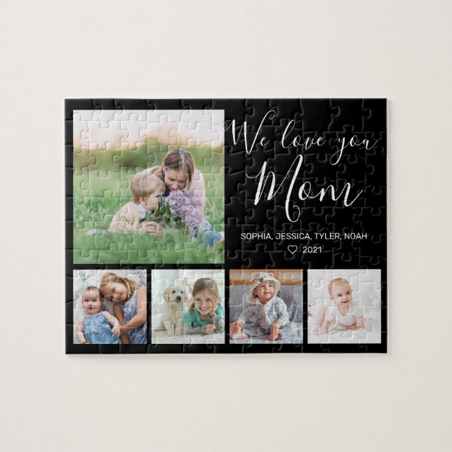 Love You Mum Family Photo Collage Black Jigsaw Puzzle (Horizontal)