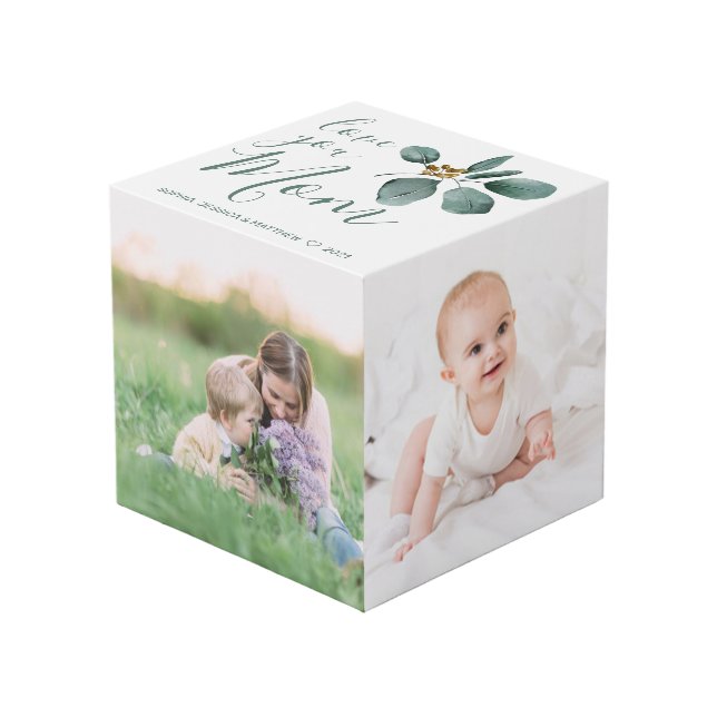 Love You Mum Family Photo Collage Eucalyptus Cube (Front Angled)