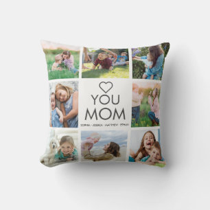 Love You Mum Family Photo Collage Heart Cushion