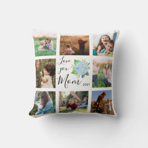 Love You Mum Family Photo Collage Hydrangea Floral Cushion