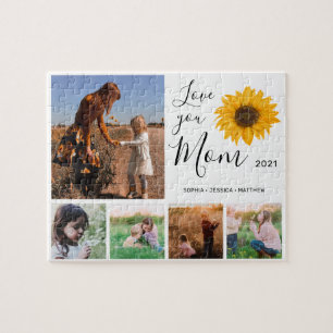 Love You Mum Family Photo Collage Sunflower Jigsaw Puzzle