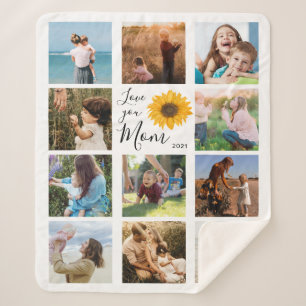 Love You Mum Family Photo Collage Sunflower Sherpa Blanket