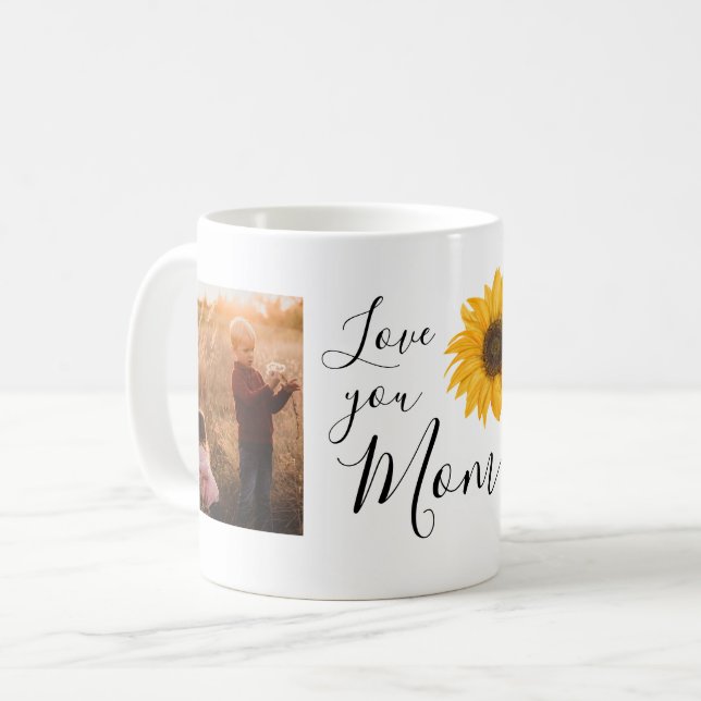 Love You Mum Family Photos Sunflower Coffee Mug (Front Left)