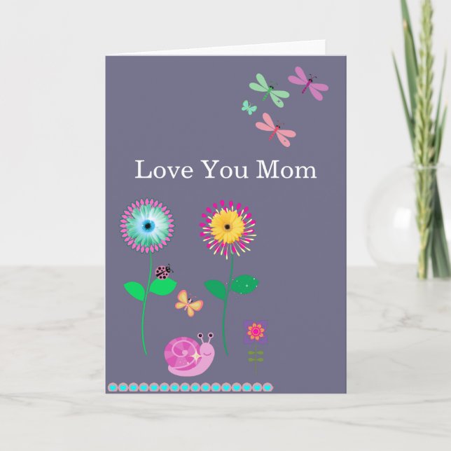 Love You Mum Floral Dragonflies Card (Front)