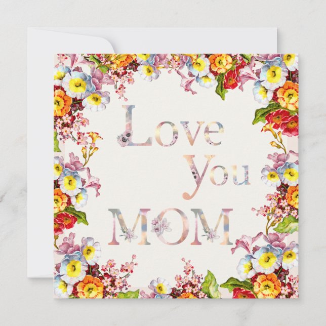   Love You Mum Floral Elegant Cute & Cheerful Boho Holiday Card (Front)